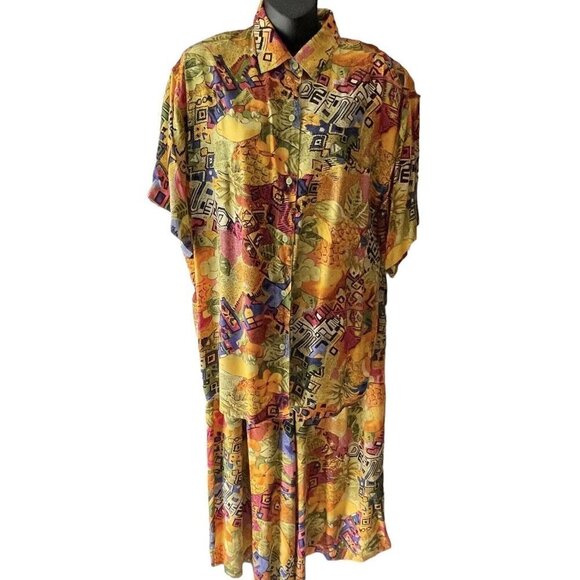 VTG 80s Cotton Castle Two Piece Gaucho Pants Short Sleeve Button Top Women’s L - Picture 2 of 16